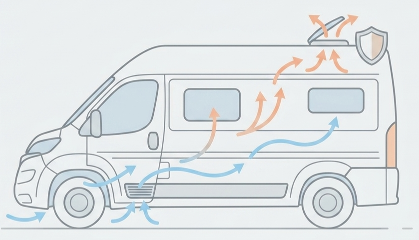 Schéma de circulation de l'air et grilles d'aération VASP pour fourgon